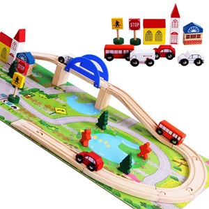 پازل شهر کوچک چوبی همراه با قطار و ریل، 40 قطعه مدل 861 Rail Overpass Wooden_لگو